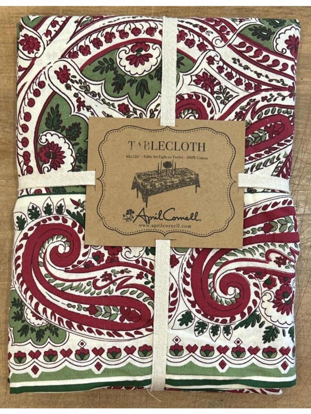 April Cornell Cotton Tablecloth Red Green Paisley French Country 60" x 120" NEW